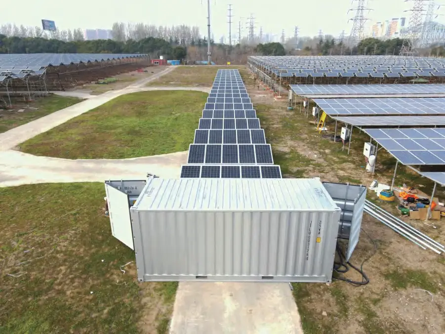 Aerial view of foldable solar container