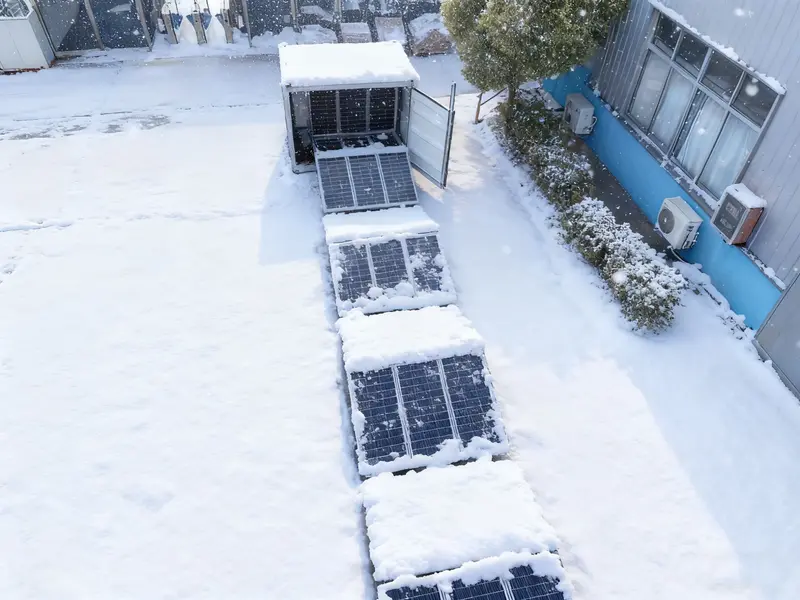 Foldable solar container in the snow